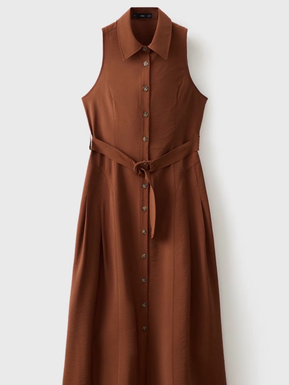 Mango Sleeveless Button-Front Dress in Brown